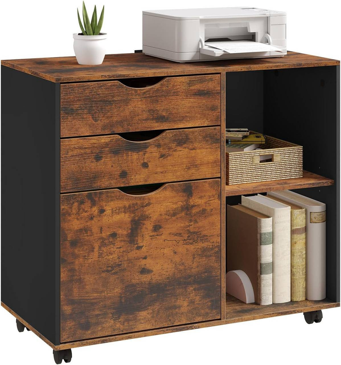 24goodz Mobile Filing Cabinet - Ample Storage Space - Durable E1 Wood Material - For Home and Office - Rustic Brown