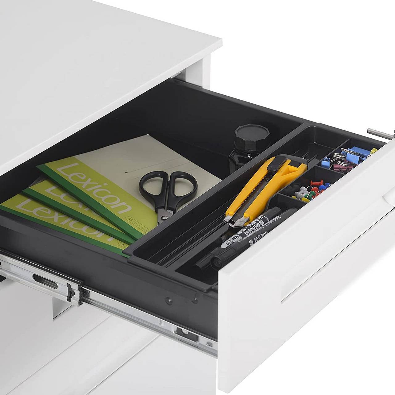 24goodz Metal Rolling Office Cabinet with 3 Drawers - Secure Storage Solution - Steel - For Home and Office - White - ws