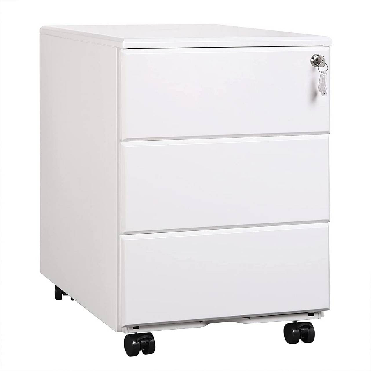 24goodz Rolling File Cabinet with 3 Drawers - Secure Document Storage - Steel - For Home Office - White - ws
