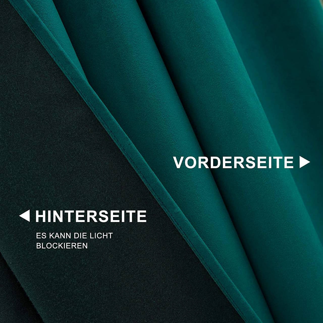 24goodz Velvet Blackout Curtain - Luxurious Softness - Insulating Properties - 100% Polyester - Dark Green - 140 × 245 cm - dgn
