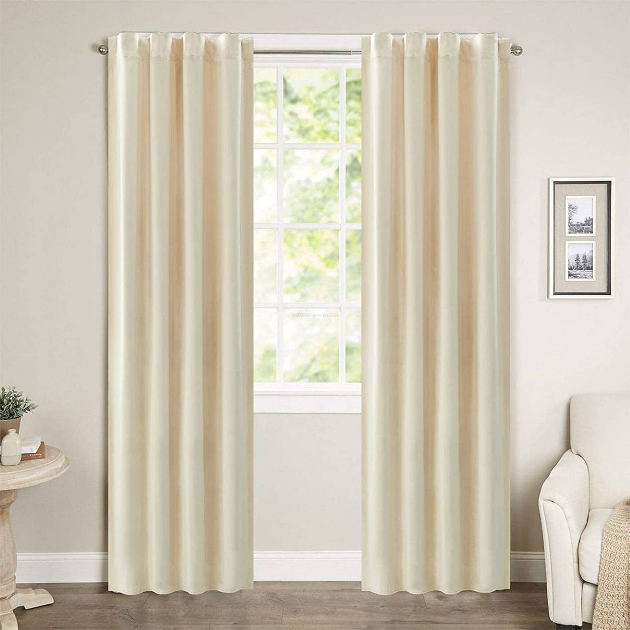24goodz Velvet Blackout Curtain with Ruffles - Elegant Design - Insulating and Light-Blocking - 100% Polyester - Beige - 140 x 270 cm - hsd