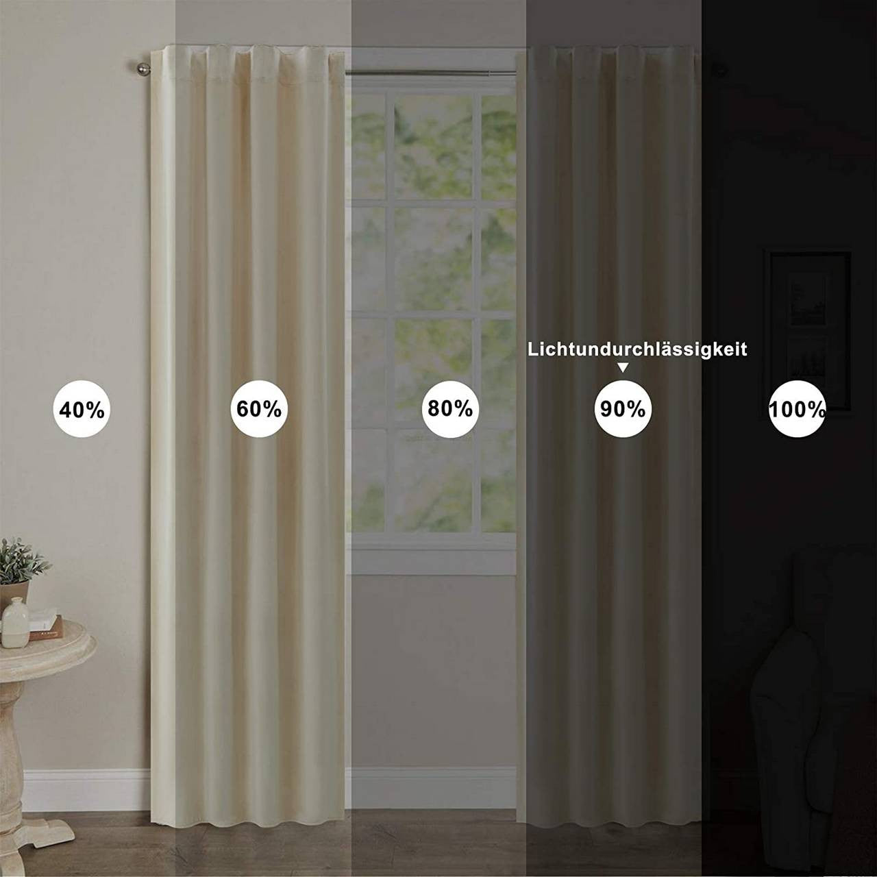 24goodz Velvet Blackout Curtain with Ruffles - Elegant Design - Insulating and Light-Blocking - 100% Polyester - Beige - 140 x 270 cm - hsd