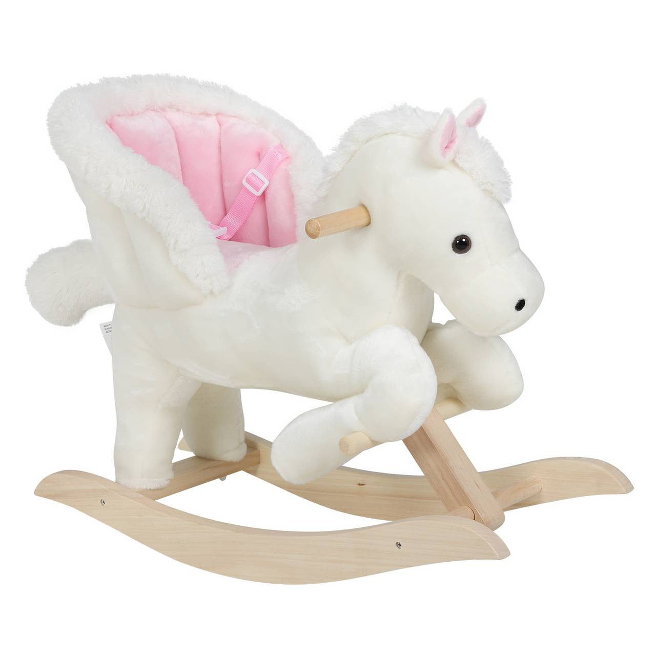 24goodz Rocking Horse with Animal Sounds and Handles - Safe and Comfortable Ride - Plush and Wood - For Children 18-36 Months - White + Pink