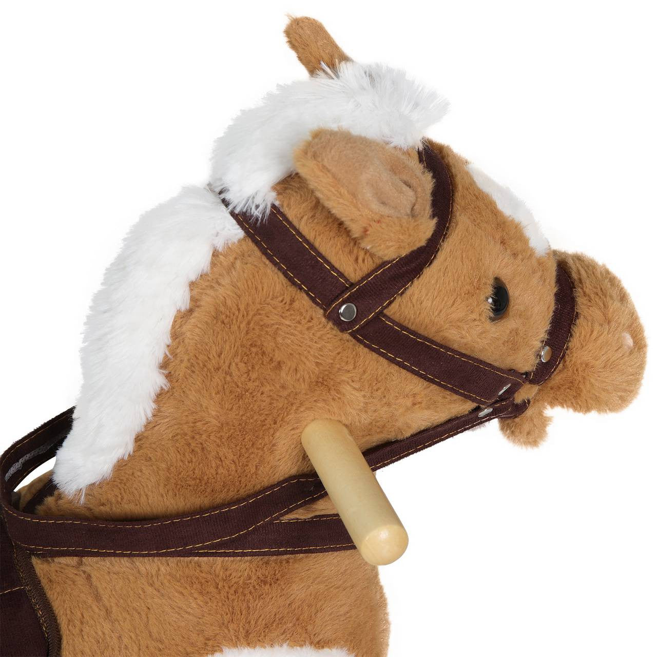 24goodz Rocking Horse Toy - Promotes Balance and Motor Skills - Plush and Solid Wood - For Children 18 to 36 Months - Brown + White + Wood Colour