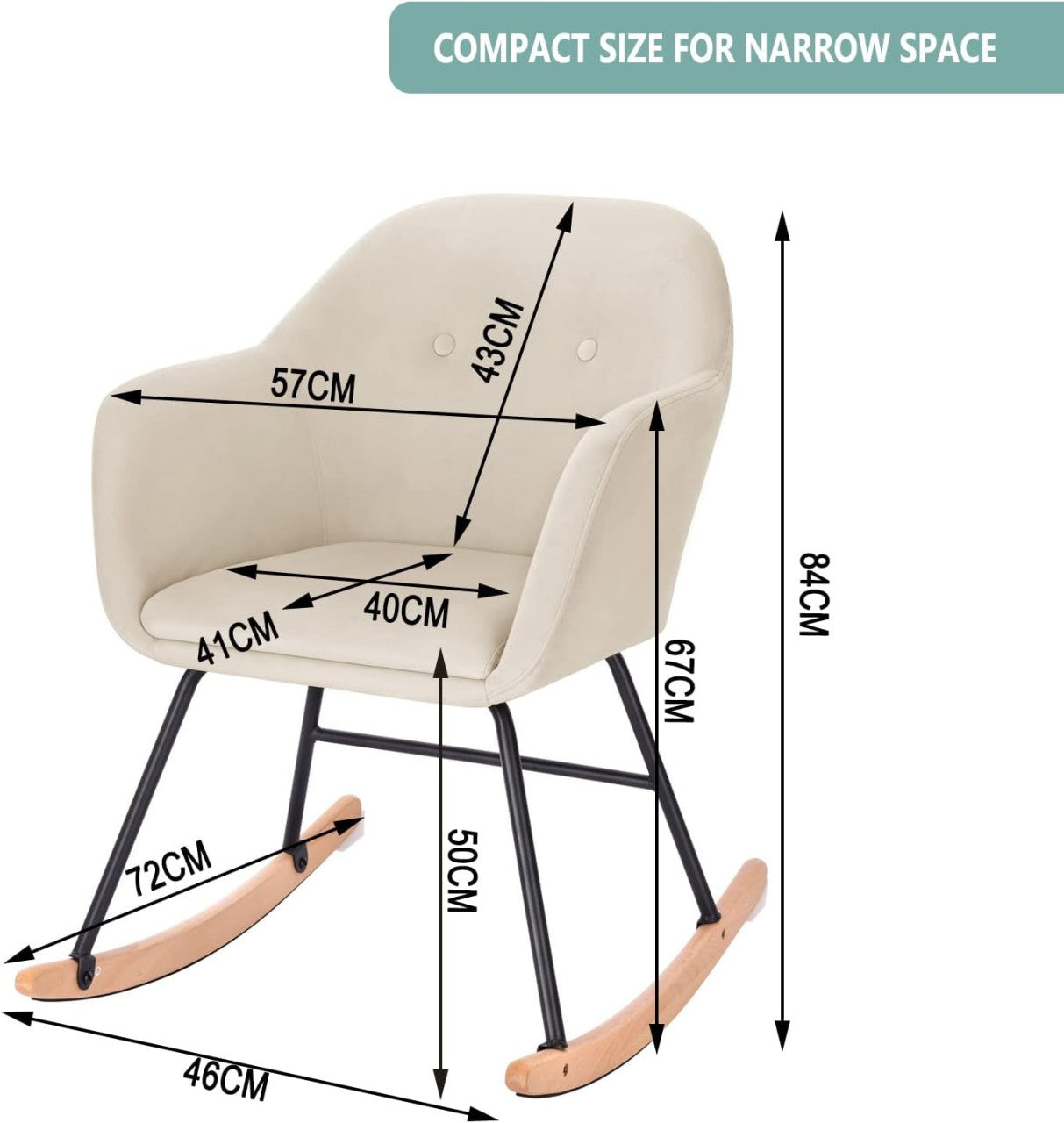 24goodz Velvet Rocking Chair - Comfortable Relaxation - Sturdy Metal Frame - Velvet - For Home Use - Grey - cm