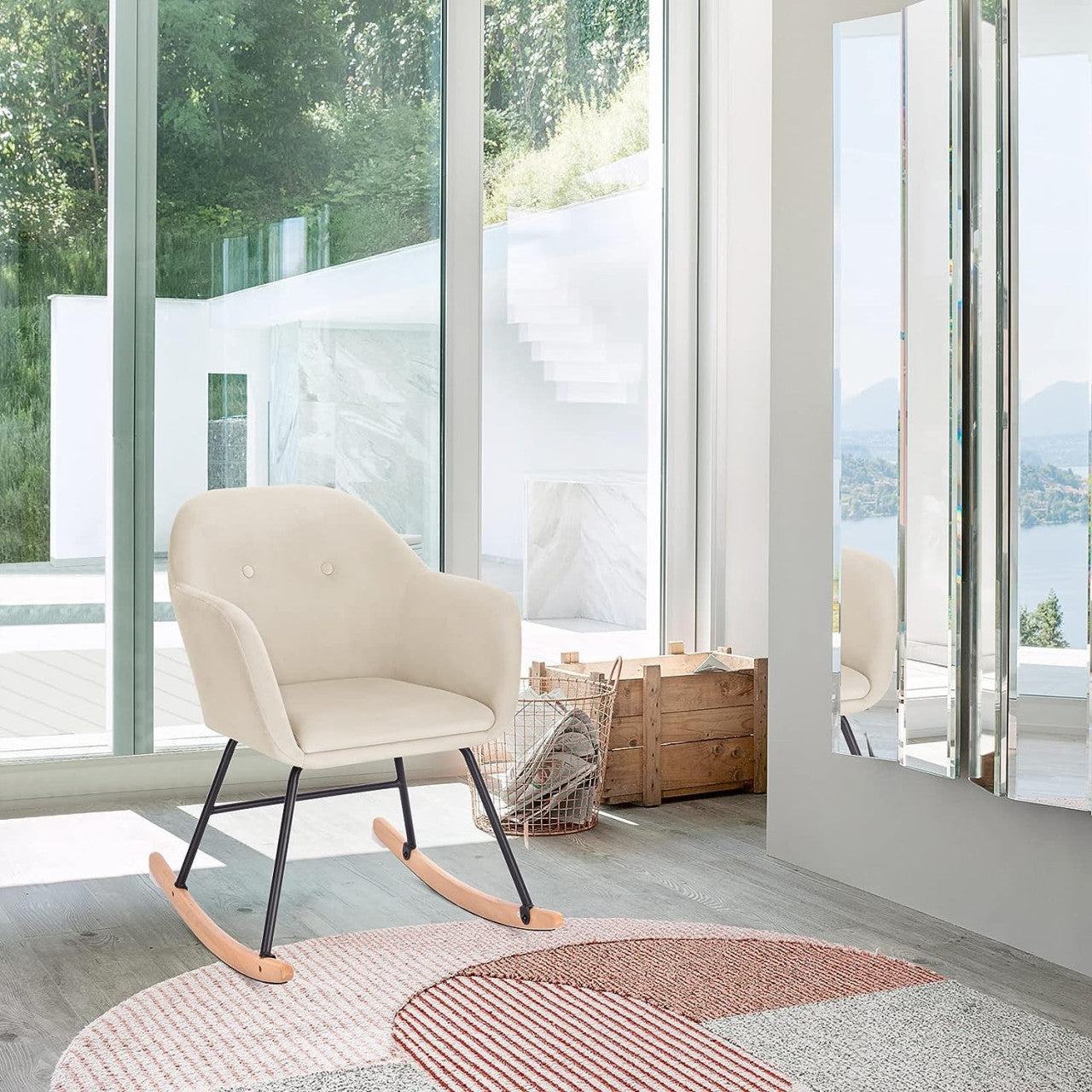 24goodz Velvet Rocking Chair - Comfortable Relaxation - Sturdy Metal Frame - Velvet - For Home Use - Grey - cm