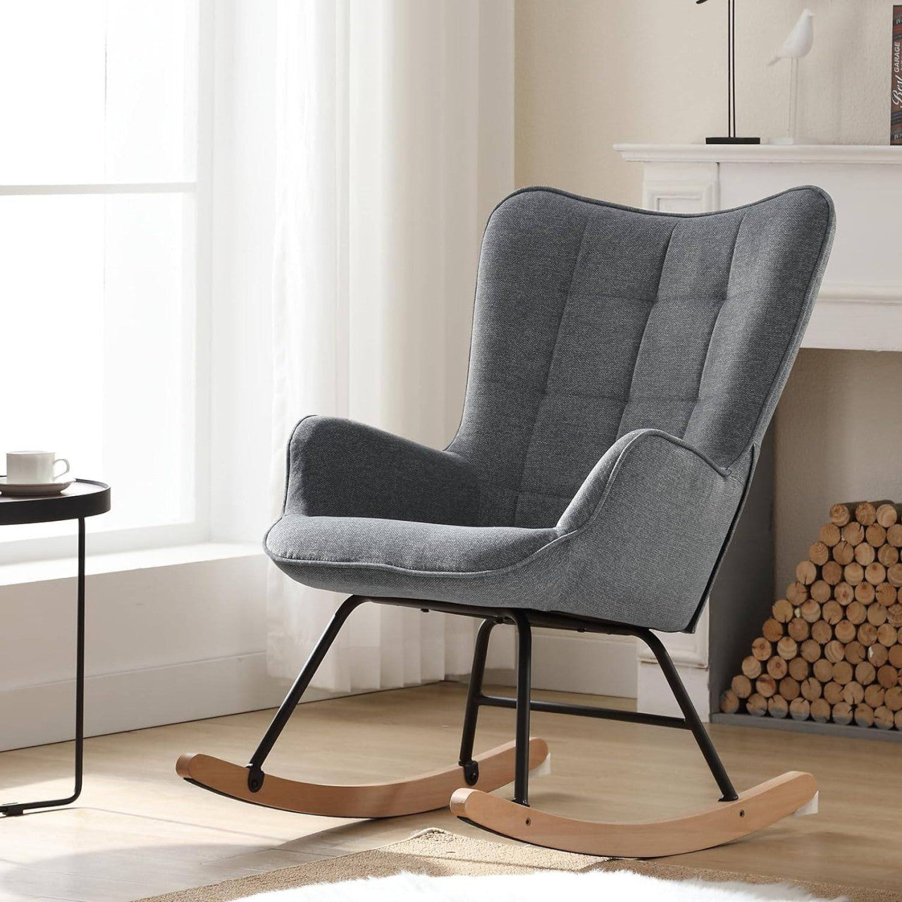 24goodz Rocking Chair - High Comfort - Ergonomic Design - Velvet - For Relaxation - Dark Grey