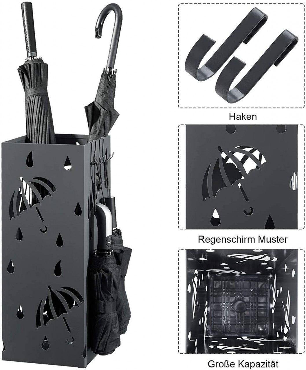 24goodz Rectangular Umbrella Stand - Large Storage Capacity - Durable Iron - For Home and Office - Anthracite