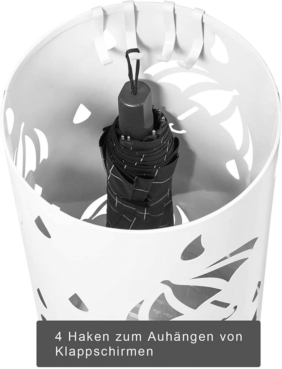 24goodz Umbrella Stand with Round Water Catchment - Large Storage Capacity - Durable Iron - For Home and Office - White - ws