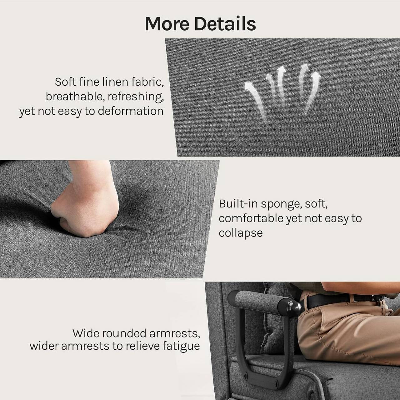 24goodz 3-in-1 Convertible Sofa Bed - Adjustable Backrest - Durable Linen - For Small Spaces - Dark Grey
