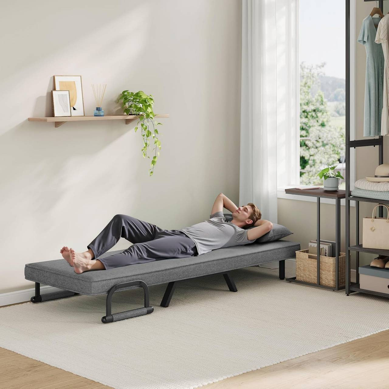 24goodz 3-in-1 Convertible Sofa Bed - Adjustable Backrest - Durable Linen - For Small Spaces - Dark Grey