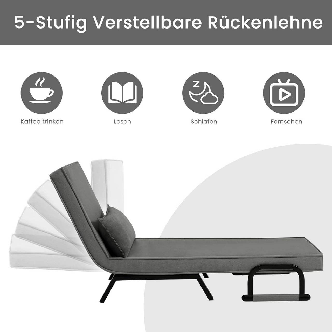 24goodz 3-in-1 Convertible Sofa Bed - Adjustable Backrest - Metal Frame - For Small Spaces - Dark Grey
