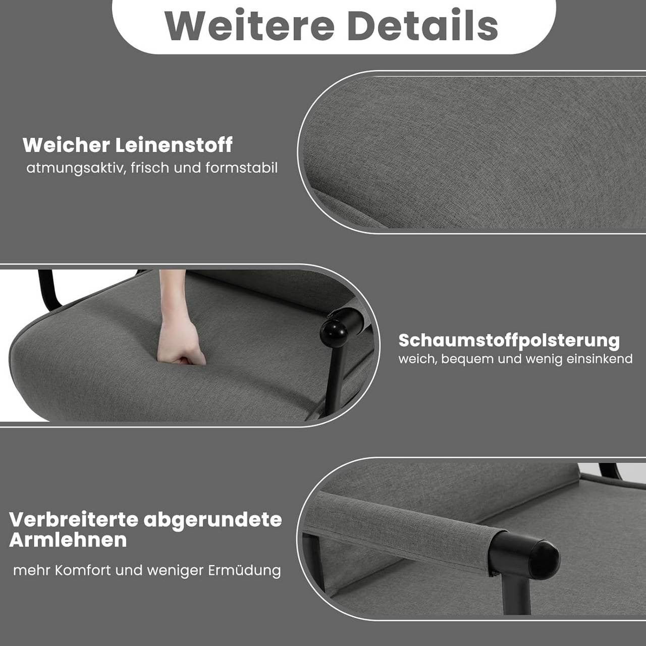 24goodz 3-in-1 Convertible Sofa Bed - Adjustable Backrest - Metal Frame - For Small Spaces - Dark Grey