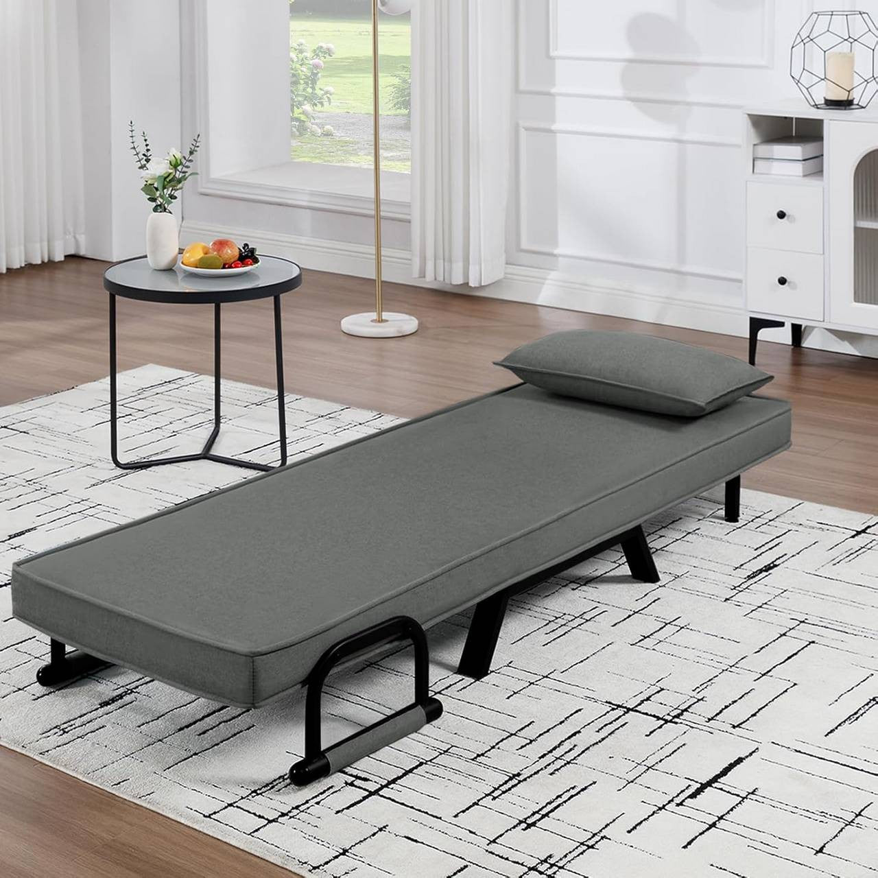 24goodz 3-in-1 Convertible Sofa Bed - Adjustable Backrest - Metal Frame - For Small Spaces - Dark Grey