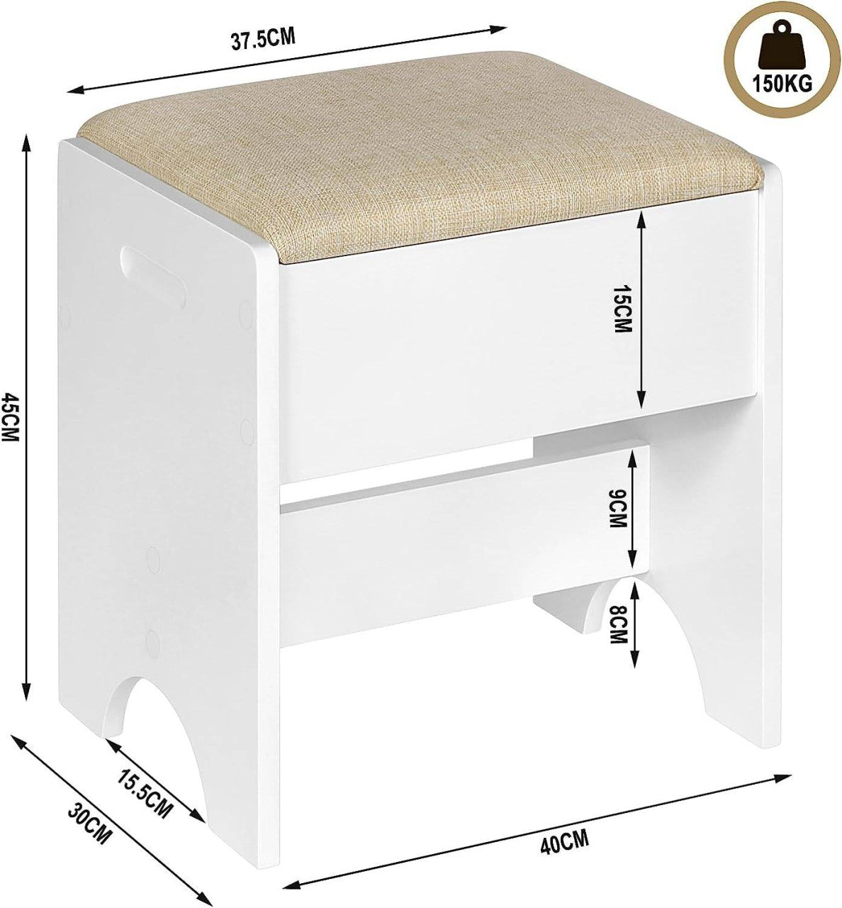 24goodz Makeup Stool - Comfortable Seating - Versatile Design - MDF - For Makeup Lovers - Beige + White