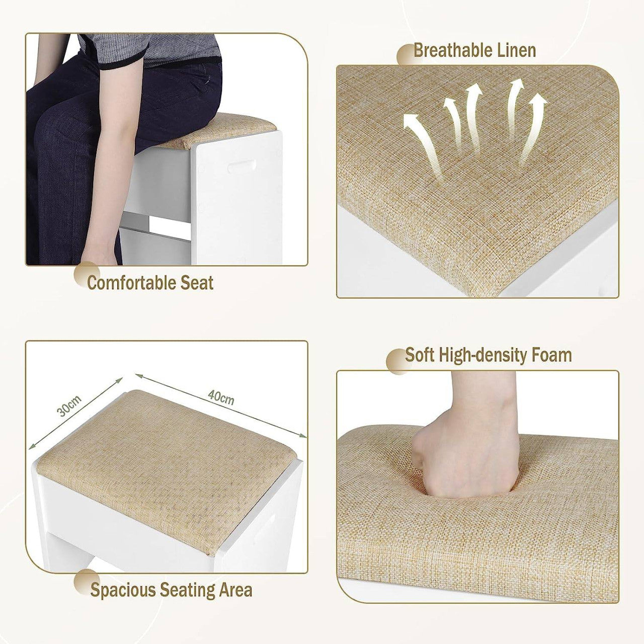 24goodz Makeup Stool - Comfortable Seating - Versatile Design - MDF - For Makeup Lovers - Beige + White