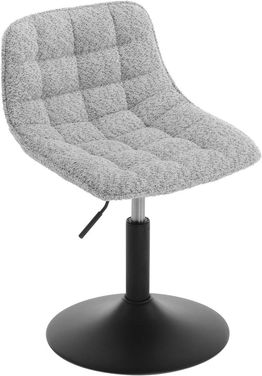 24goodz Makeup Stool with Backrest - Comfortable Chenille Upholstery - Ergonomic Design - Metal - For Home and Office Use - Grey/White