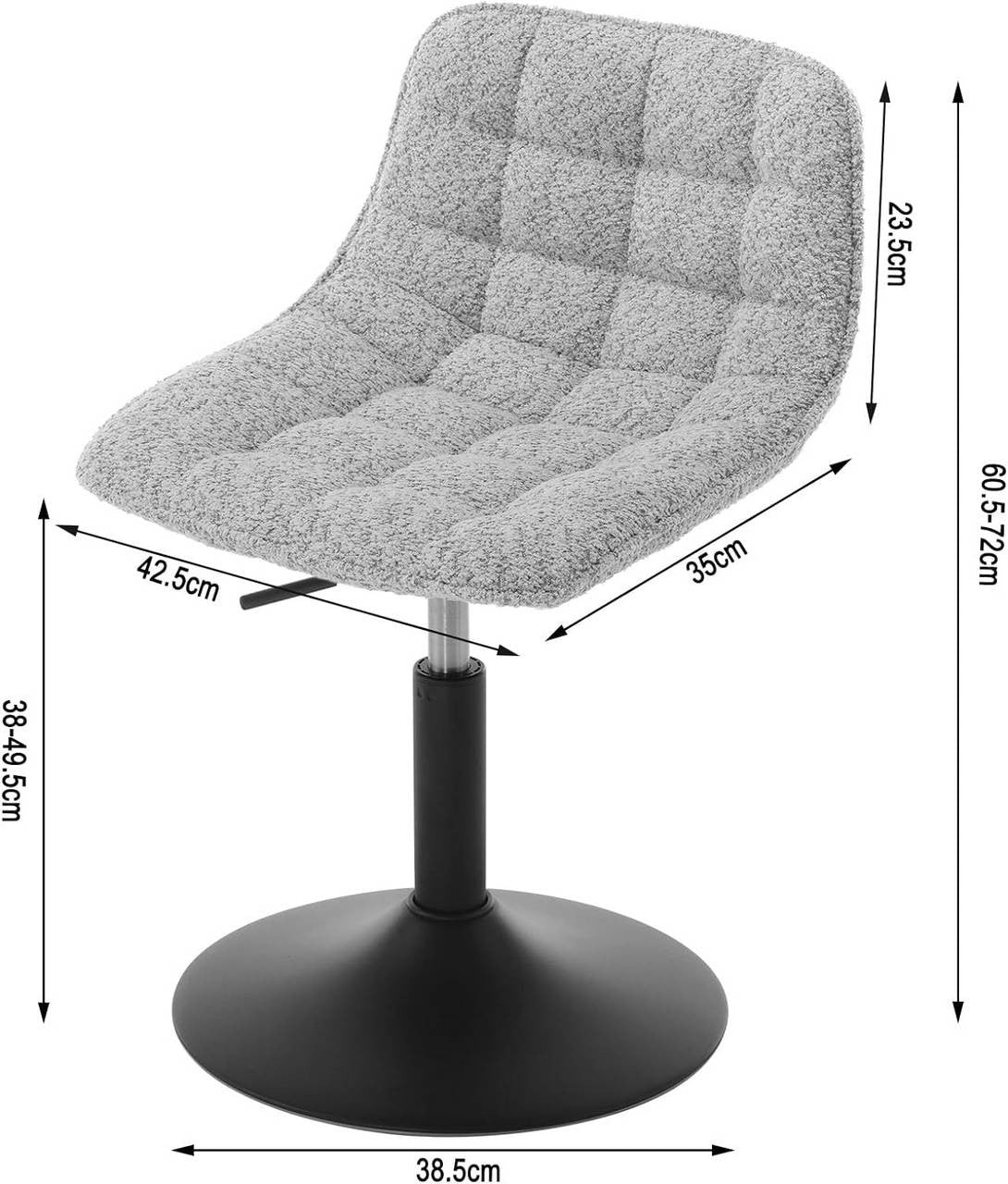 24goodz Makeup Stool with Backrest - Comfortable Chenille Upholstery - Ergonomic Design - Metal - For Home and Office Use - Grey/White