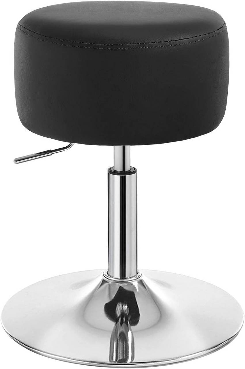 24goodz Round Make-Up Stool - Comfortable Cushioned Seat - Durable Metal Frame - Faux Leather - Black - Sz