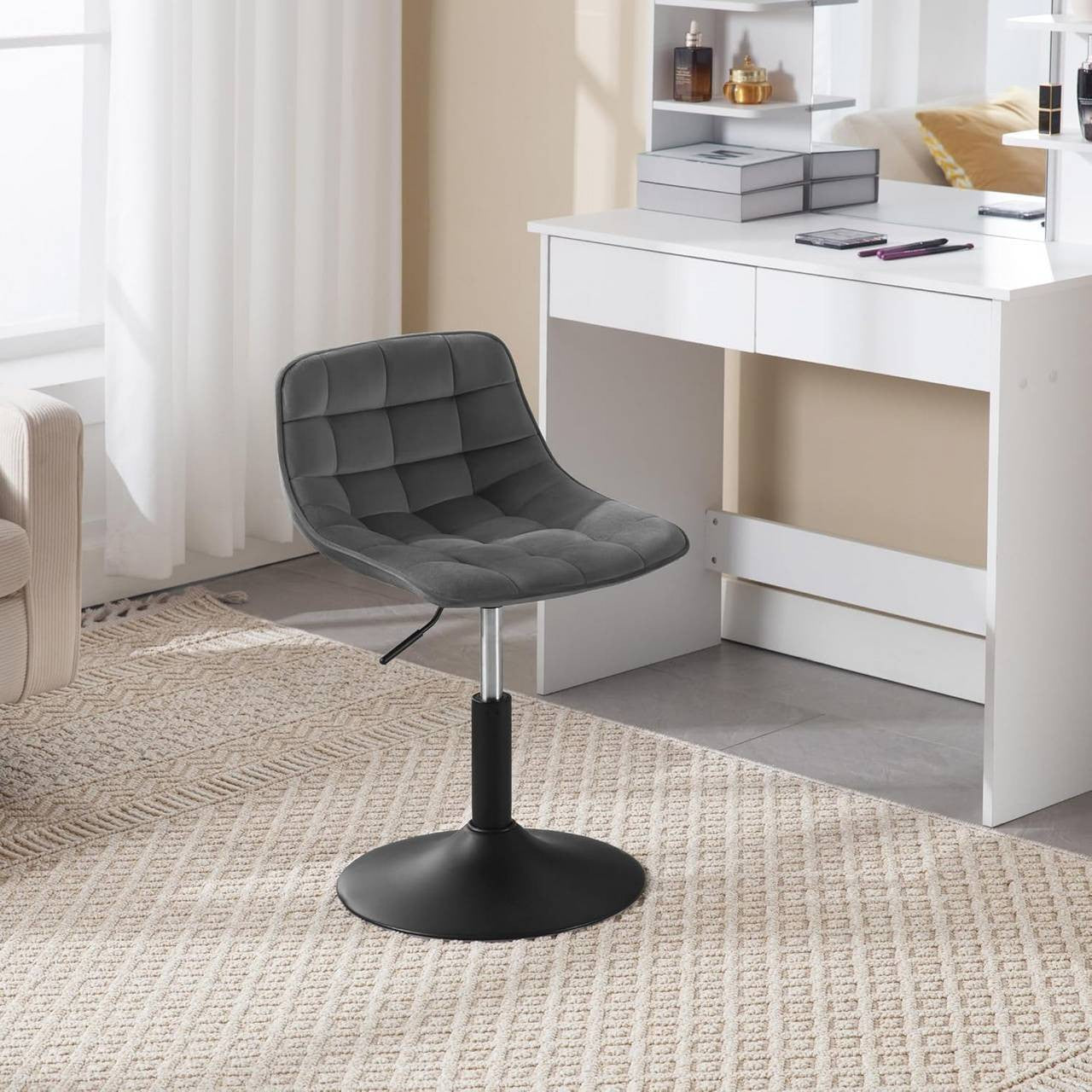 24goodz Velvet Bar Stool - Ergonomic Design - 360° Rotatable - Velvet and Metal - Dark Grey - dgr