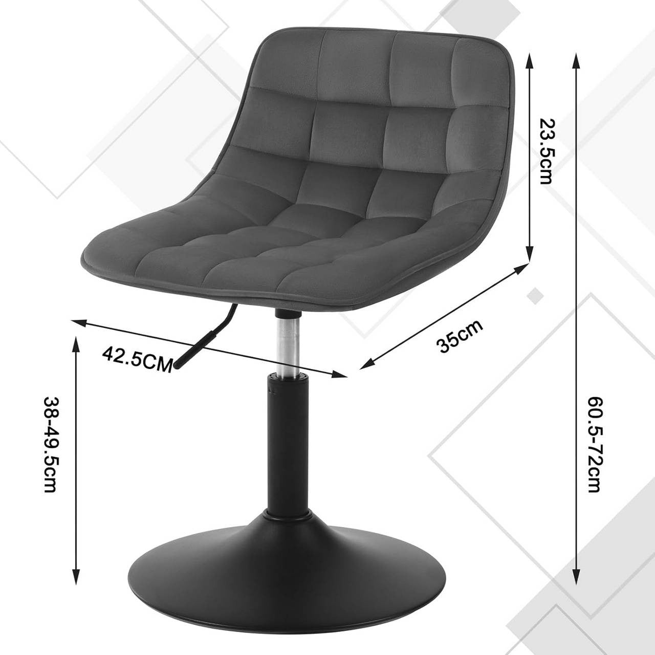 24goodz Velvet Bar Stool - Ergonomic Design - 360° Rotatable - Velvet and Metal - Dark Grey - dgr