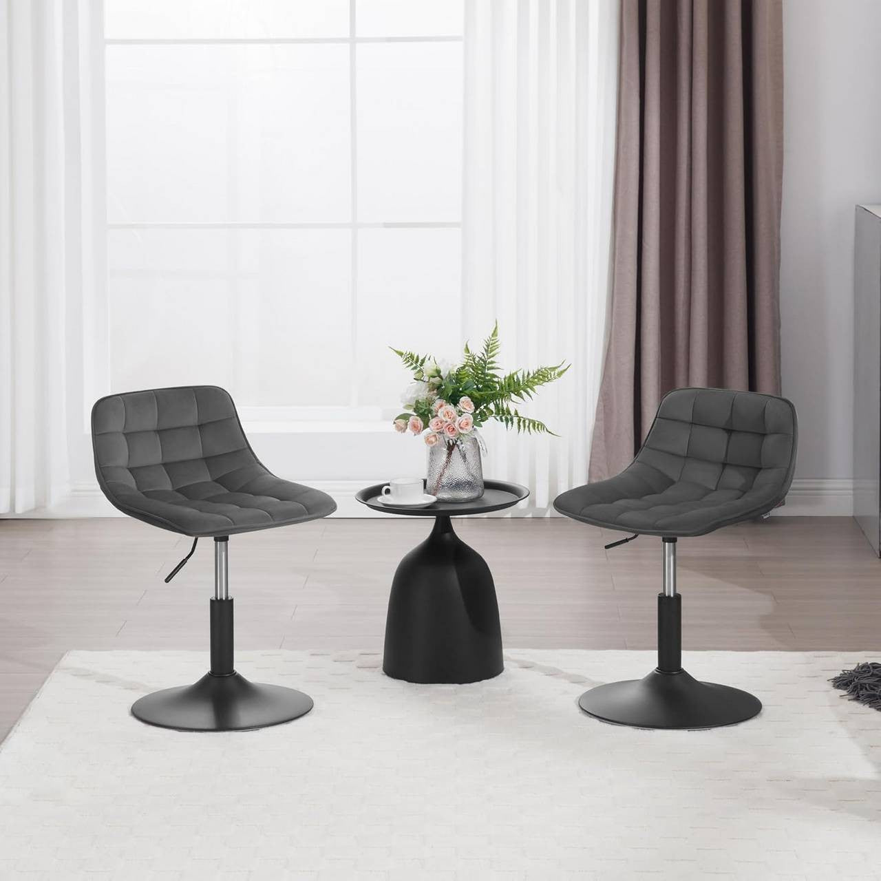 24goodz Velvet Bar Stool - Ergonomic Design - 360° Rotatable - Velvet and Metal - Dark Grey - dgr