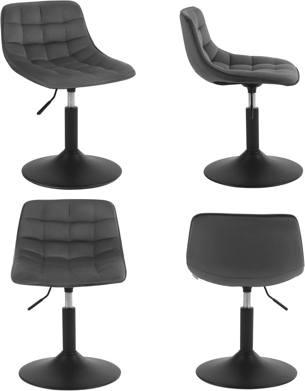 24goodz Velvet Bar Stool - Ergonomic Design - 360° Rotatable - Velvet and Metal - Dark Grey - dgr