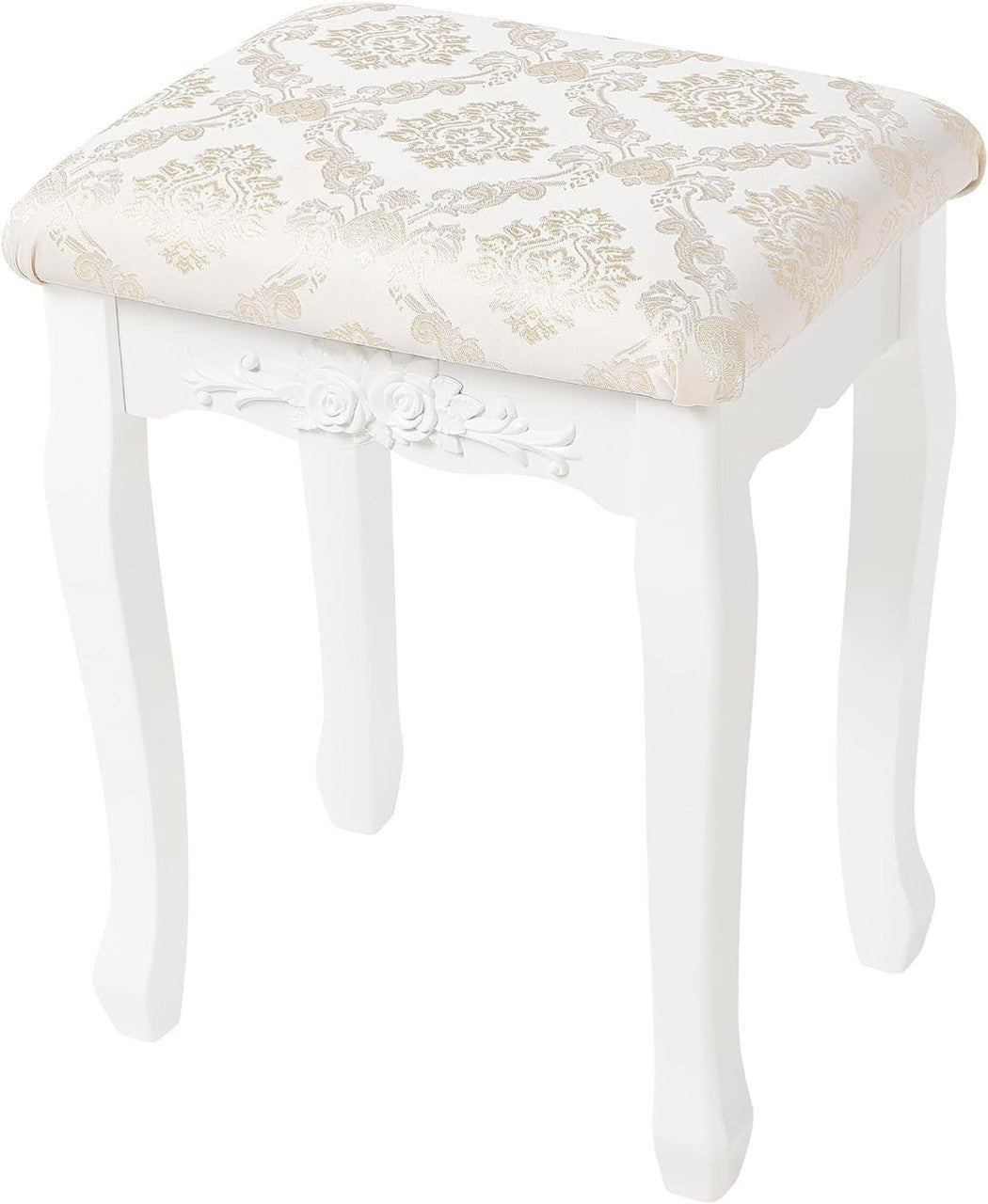 24goodz Makeup Stool - Comfortable Seating - Solid Frame - MDF + Solid Wood - White - 40 x 30 x 50 cm
