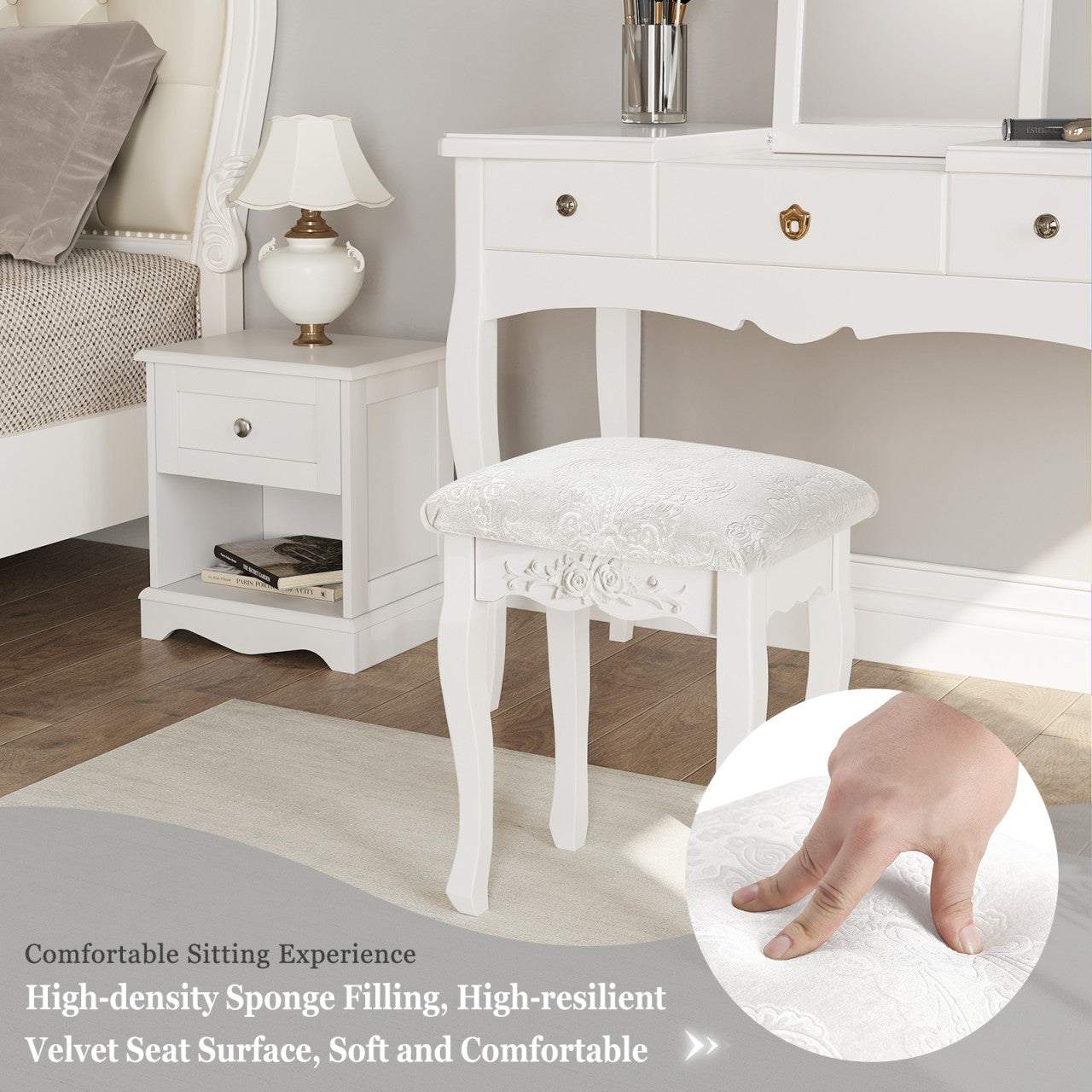 24goodz
Make-upkruk, zitkruk, gestoffeerde kruk, MDF-hout, wit gelakt, crèmewit - cm