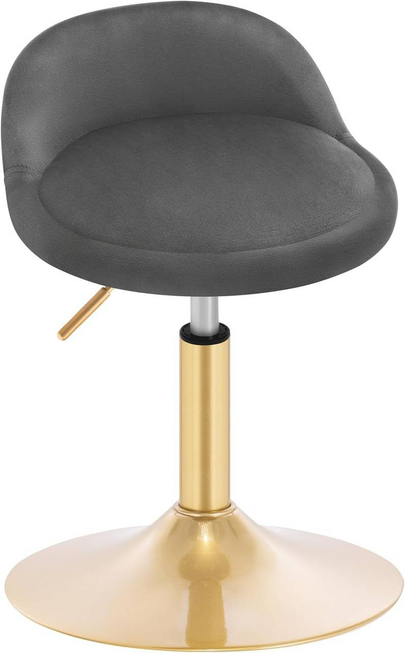24goodz Velvet Makeup Stool - Soft & Comfortable - Adjustable Height - Velvet + Metal - Dark Grey + Gold