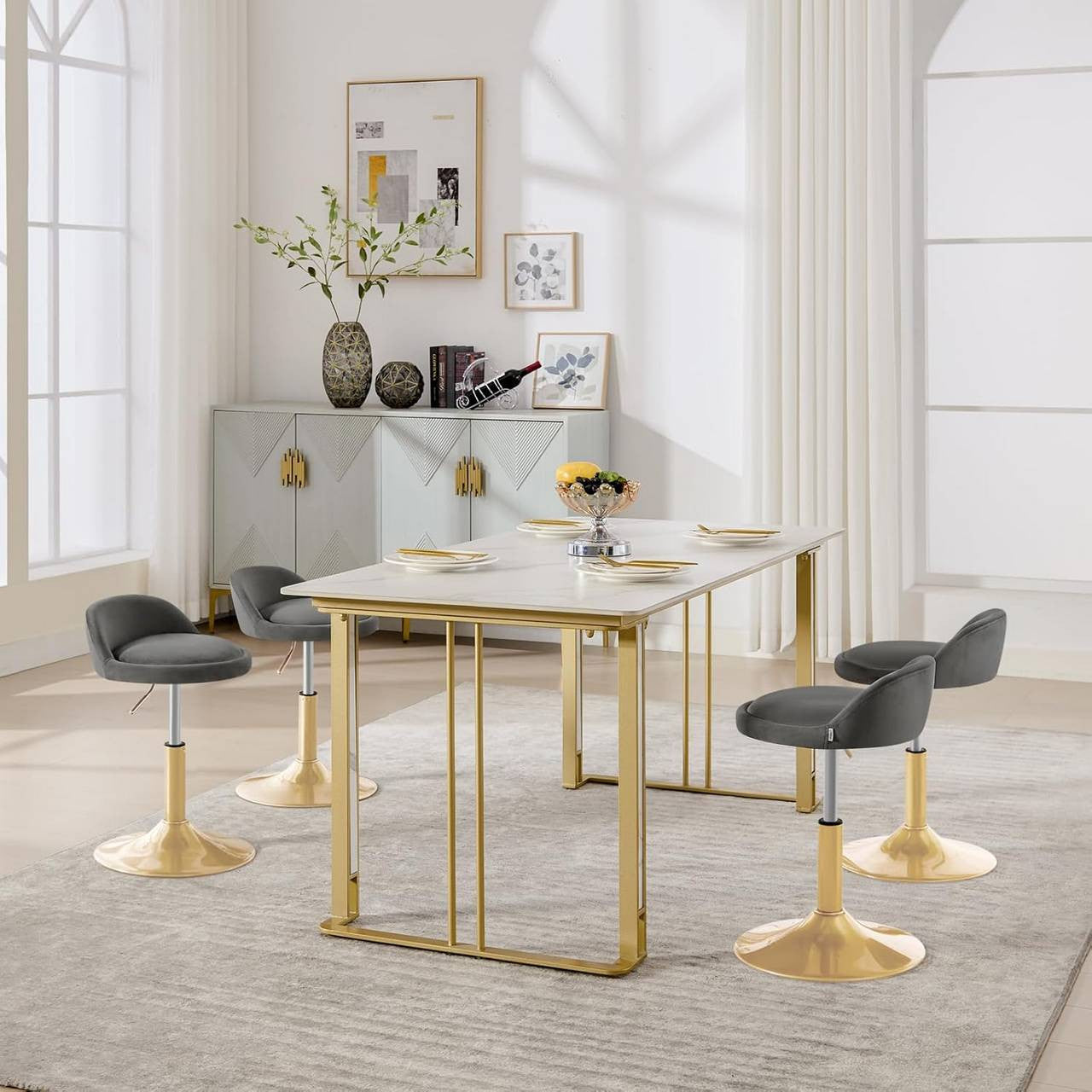 24goodz Velvet Makeup Stool - Soft & Comfortable - Adjustable Height - Velvet + Metal - Dark Grey + Gold