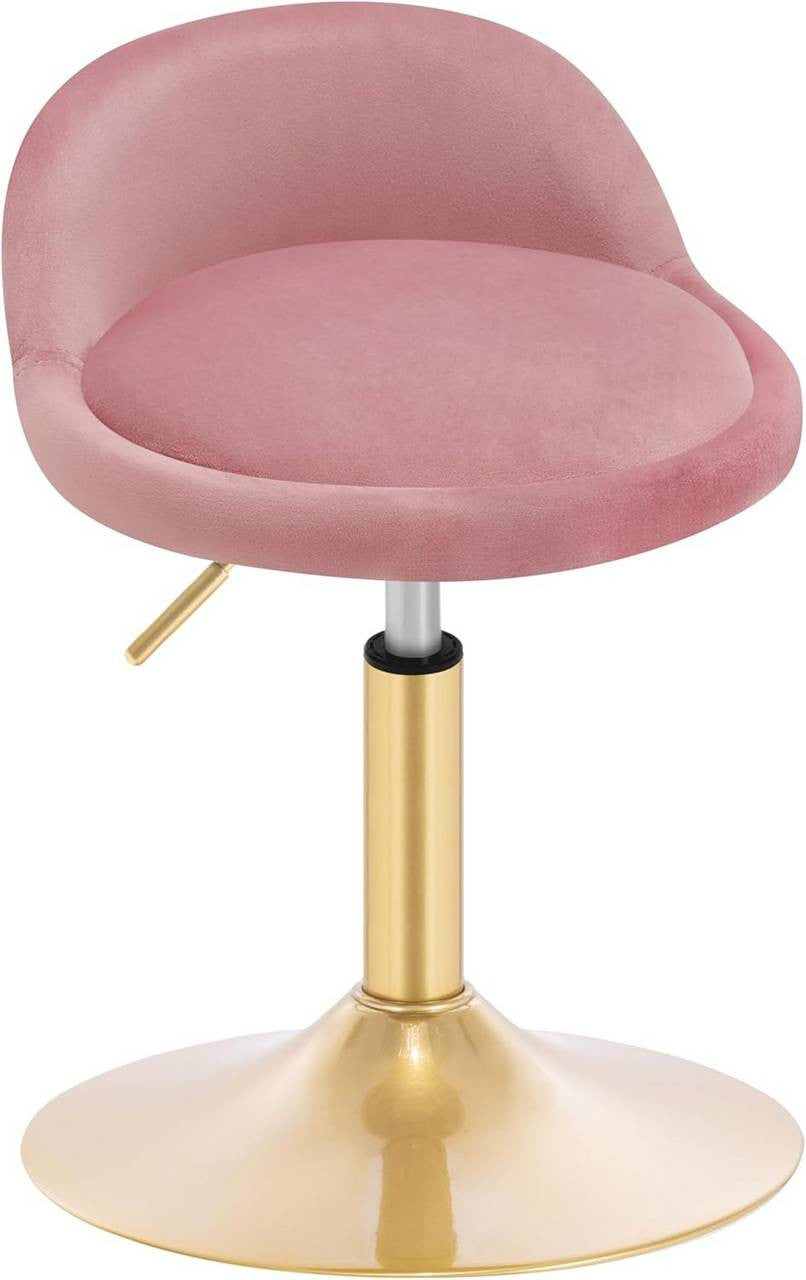 24goodz Adjustable Velvet Makeup Stool - Soft & Comfortable - Robust & Stable - Velvet + Metal - Pink + Gold