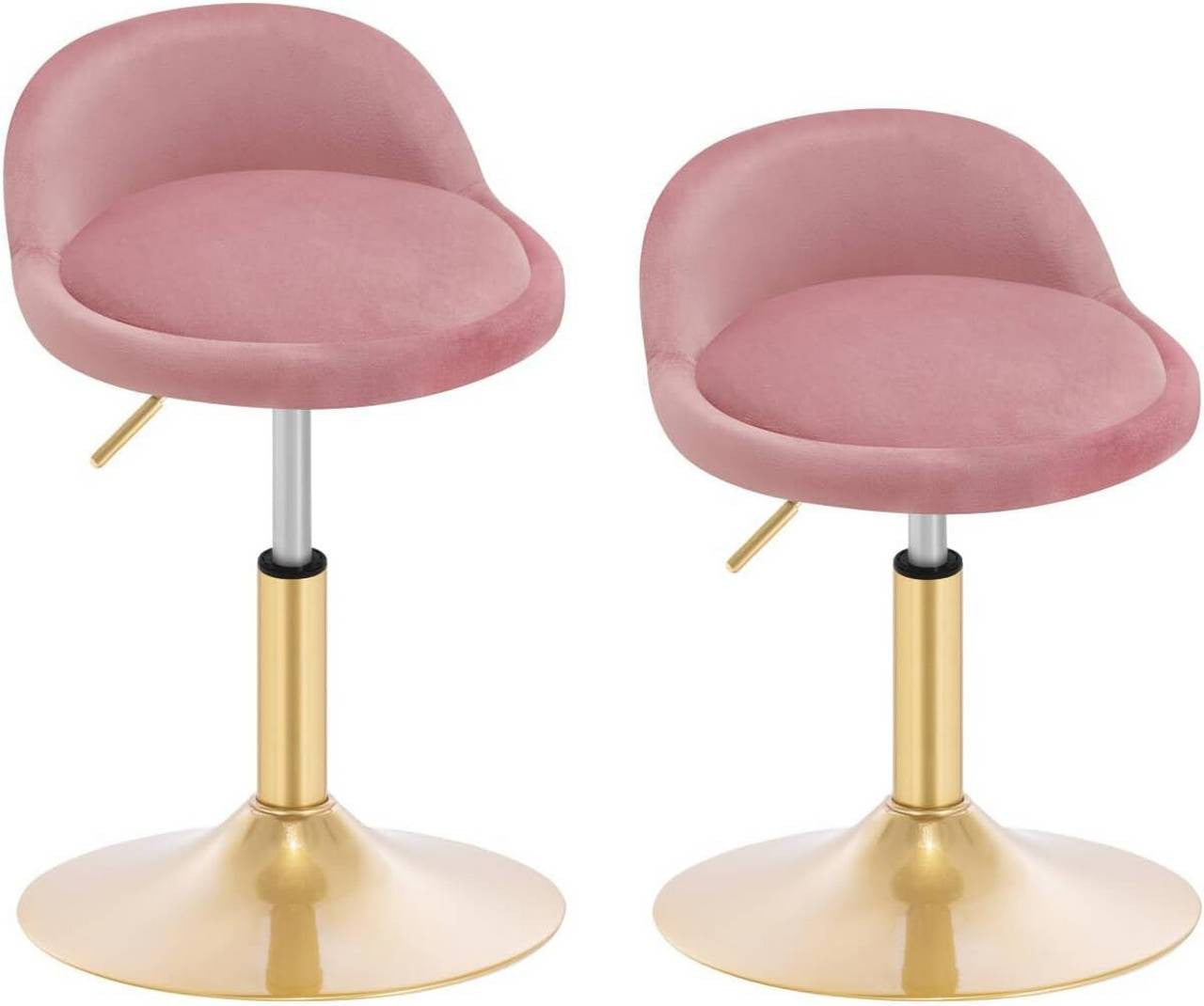 24goodz Adjustable Velvet Makeup Stool - Soft & Comfortable - Sturdy & Stable - Velvet + Metal - Pink + Gold