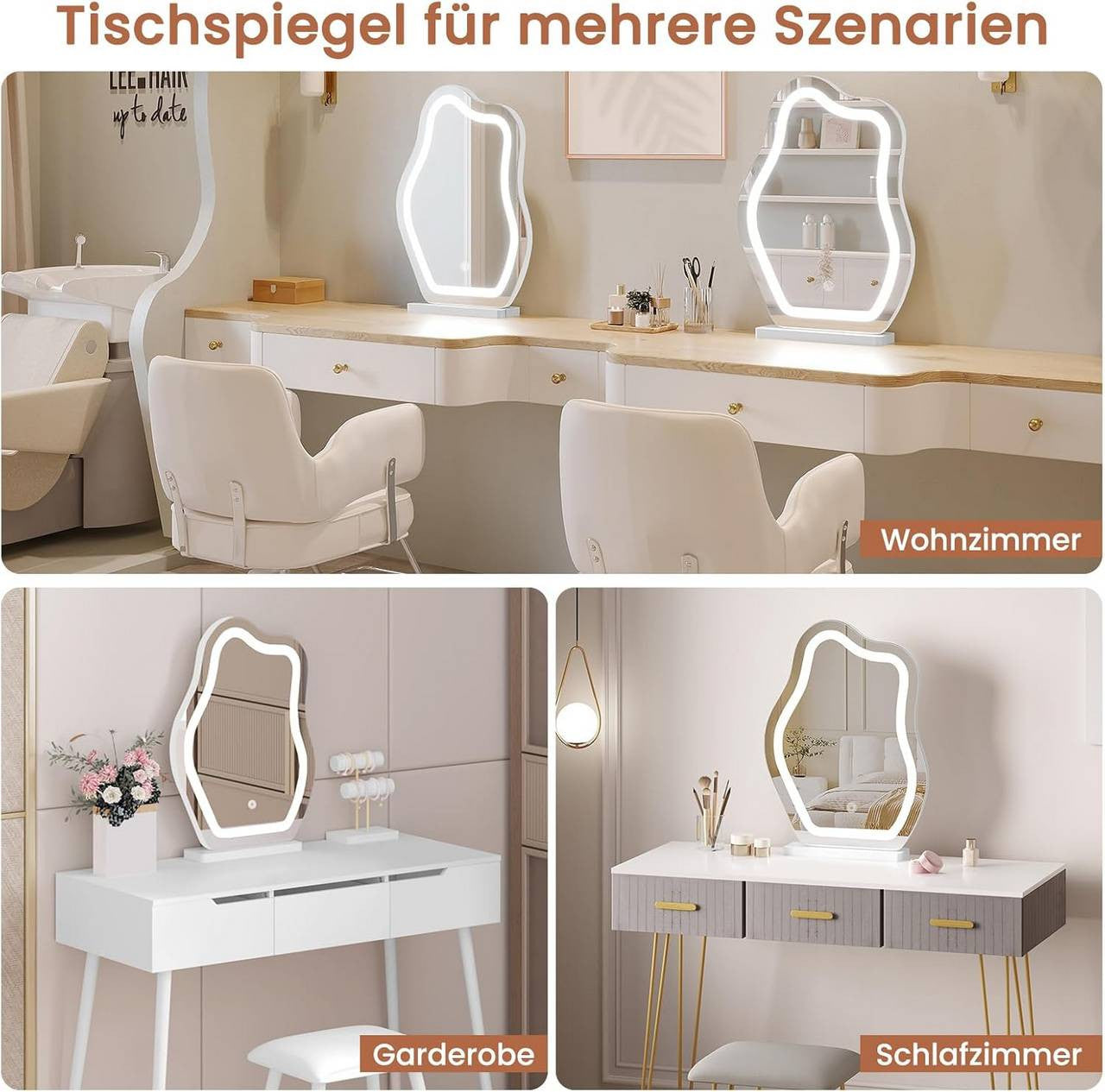 24goodz Cloud-Shaped Makeup Mirror with Dimmable LED Lighting - Unique Artistic Design - Glass and MDF - For Beauty Enthusiasts - White 43x56 cm