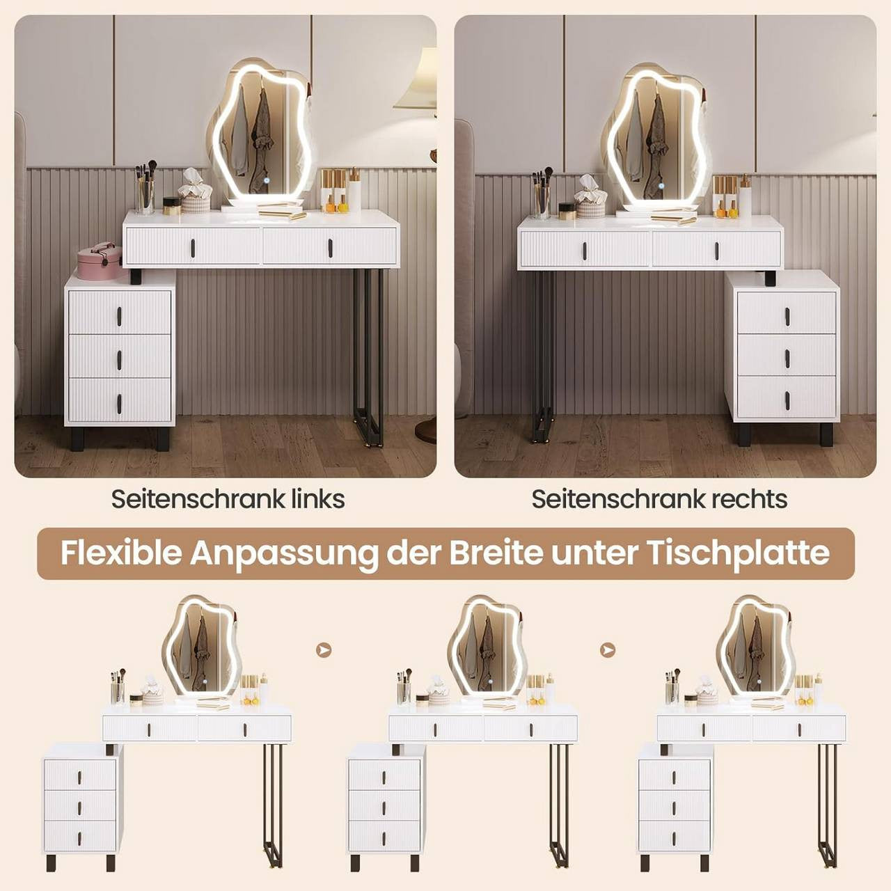 24goodz Vanity Table with LED Mirror - Adjustable Lighting - MDF with Melamine Veneer - For Beauty Enthusiasts - White