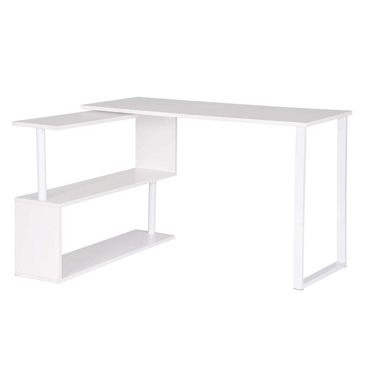 24goodz Corner Desk with Shelves - Versatile 180° Rotary Design - High-Quality MDF and Steel - For Home Office - White + Light Oak - ws