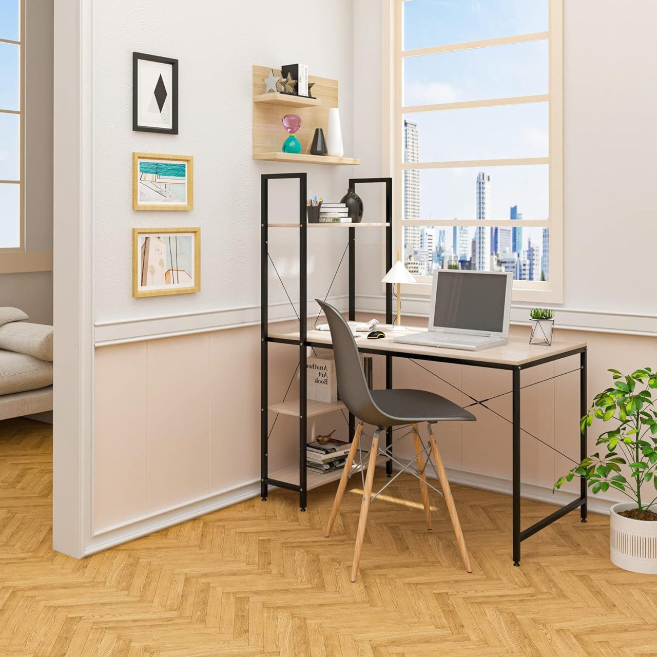 24goodz Office Desk with Storage - Ample Space for All Your Needs - E1-Class Wood and Metal - For Home and Office - Black and Oak - hei