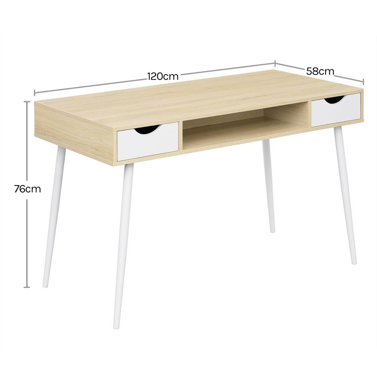 24goodz Office Desk - Ample Working Space - Stable & Solid Design - Engineered Wood + Steel - Oak - 120 x 58 cm - hei