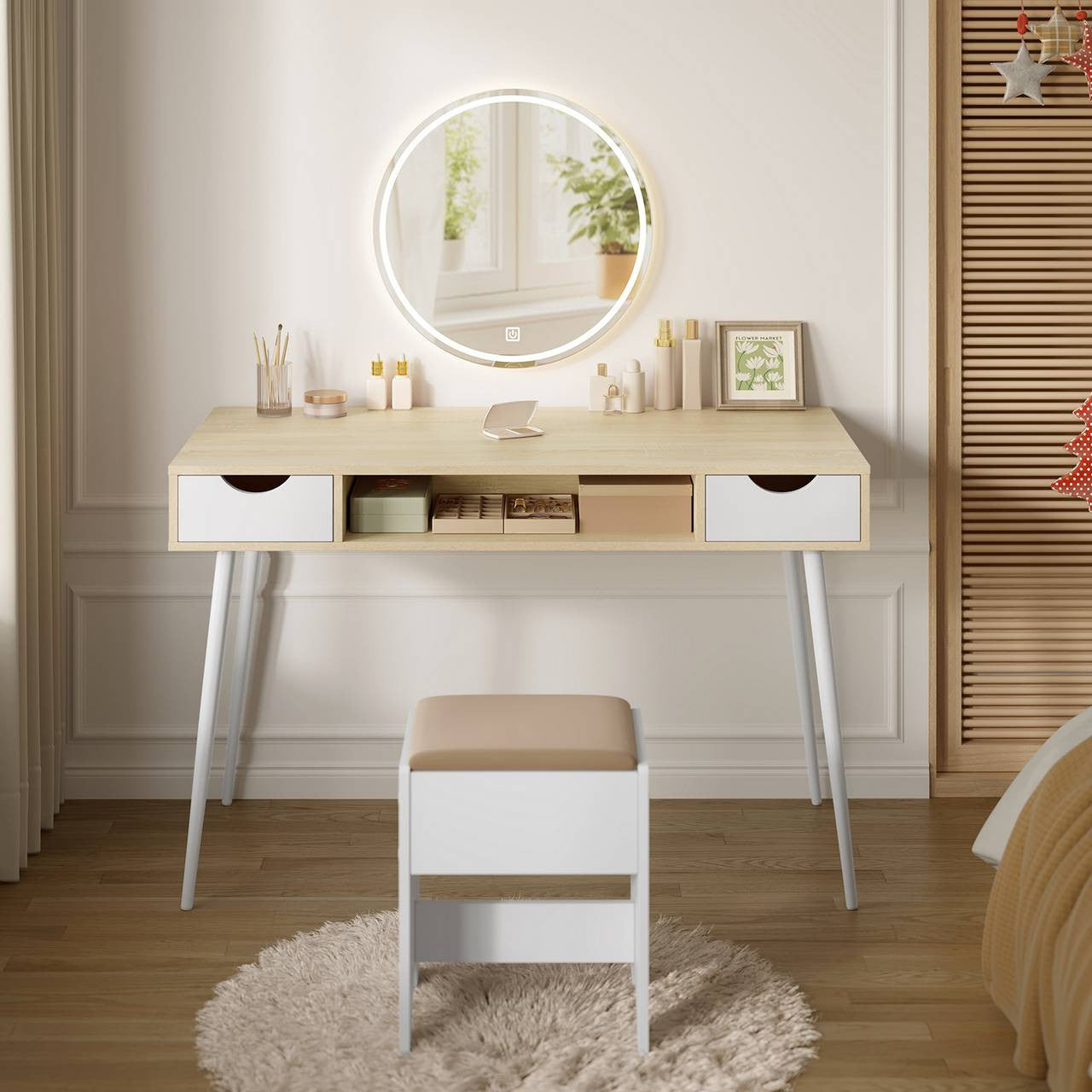 24goodz Office Desk - Ample Working Space - Stable & Solid Design - Engineered Wood + Steel - Oak - 120 x 58 cm - hei