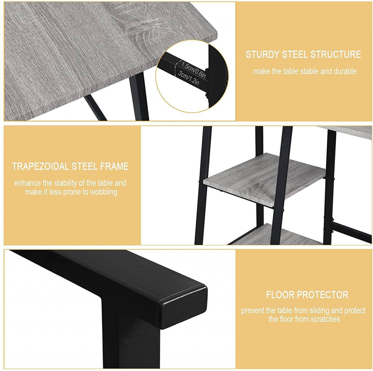 24goodz Computer Desk - Stylish Industrial Design - Ample Storage Space - E1 Engineered Wood and Steel - Grey