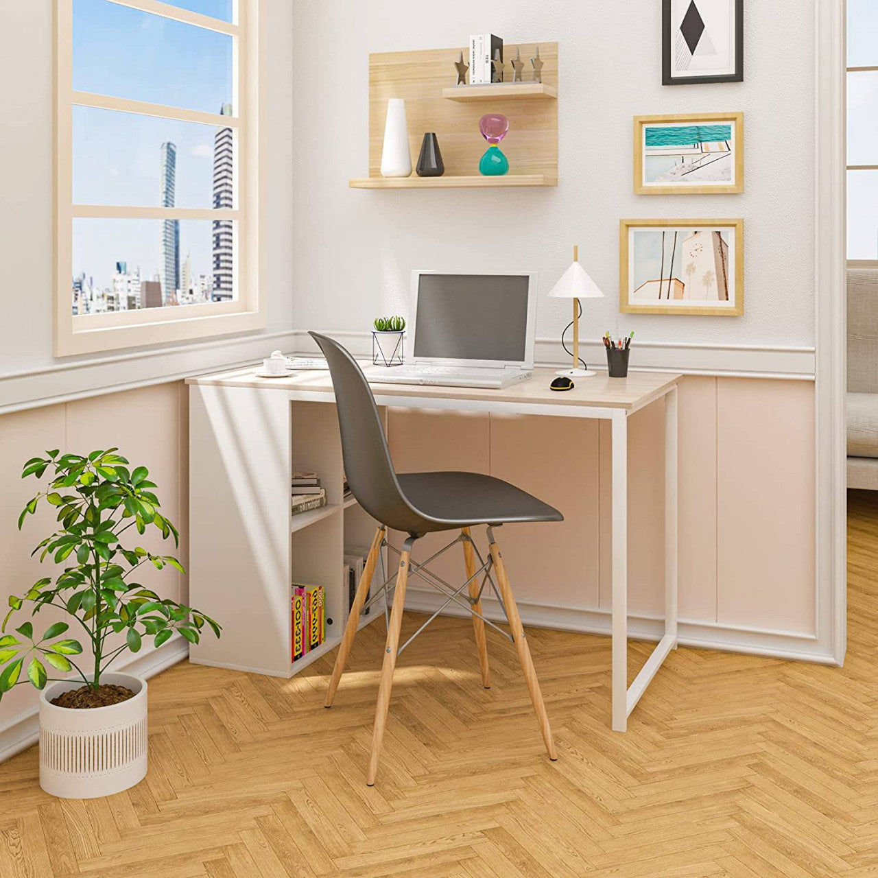 24goodz Office Desk - Stylish and Functional Design - Waterproof and Scratch-Resistant - MDF - For Home Office - Light Oak - hei