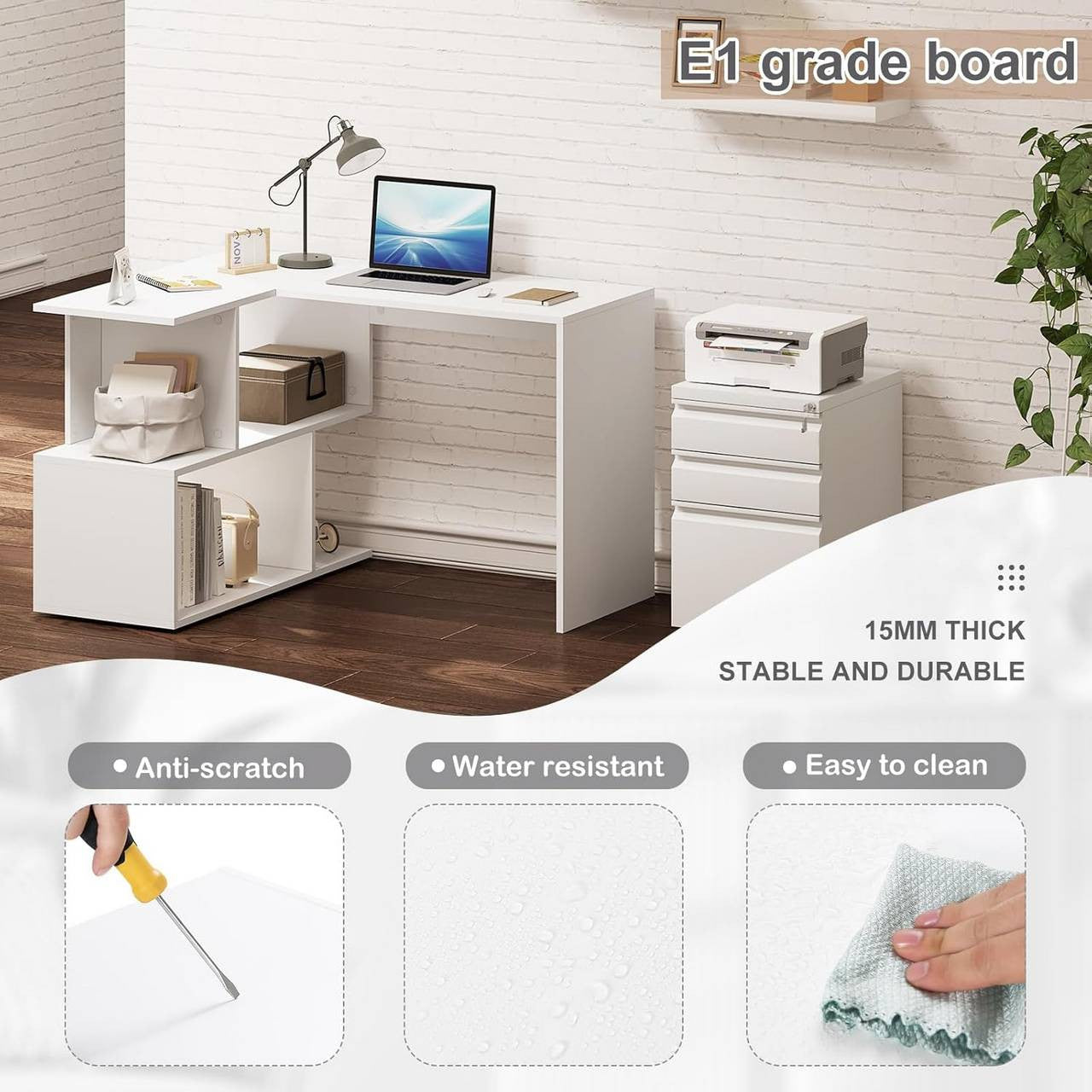 24goodz Corner Desk - 2-in-1 Design - Space-Saving - MDF - For Home Office - White + Light Oak - ws