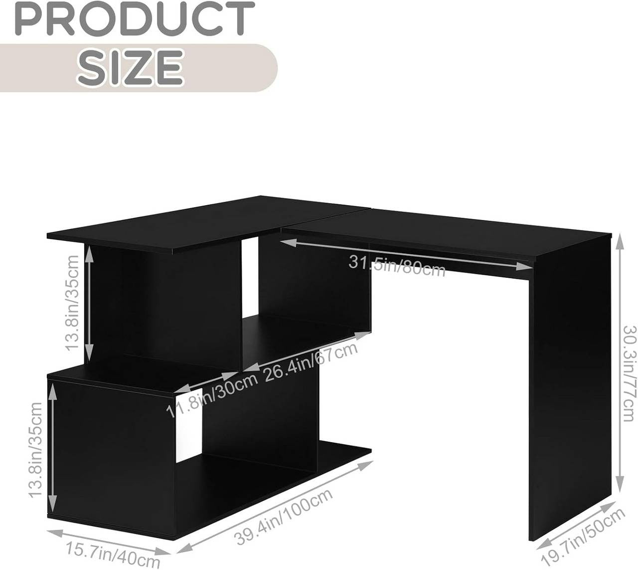 24goodz Corner Desk with Shelves - Space-Saving Design - MDF - For Home Office - Black