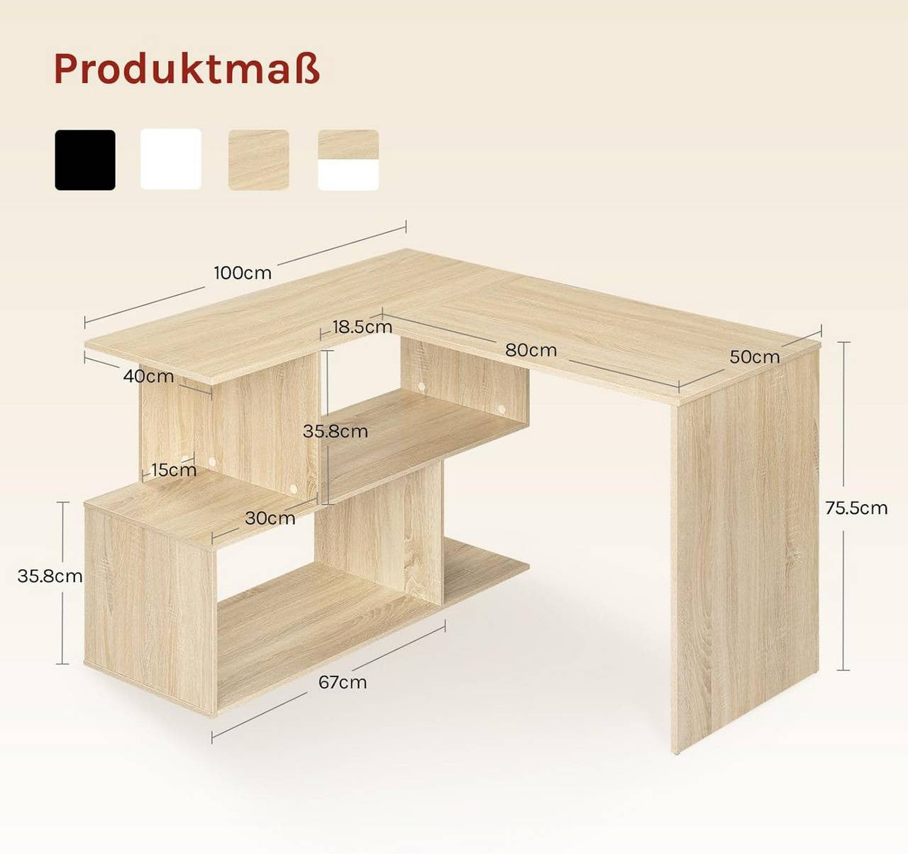 24goodz Corner Desk with Shelves - Versatile 2-in-1 Design - Engineered Wood - For Home Office - Light Oak