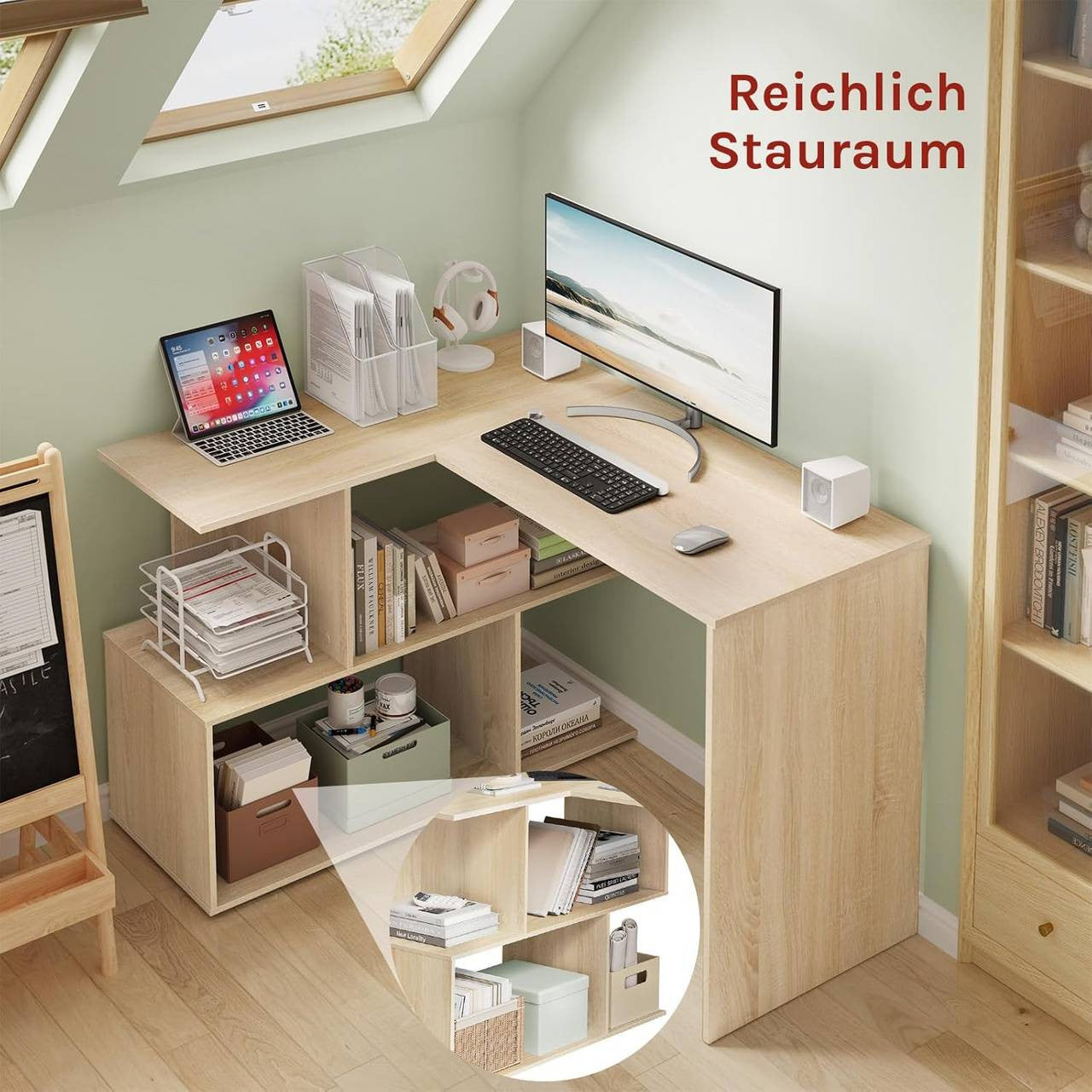 24goodz Corner Desk with Shelves - Versatile 2-in-1 Design - Engineered Wood - For Home Office - Light Oak