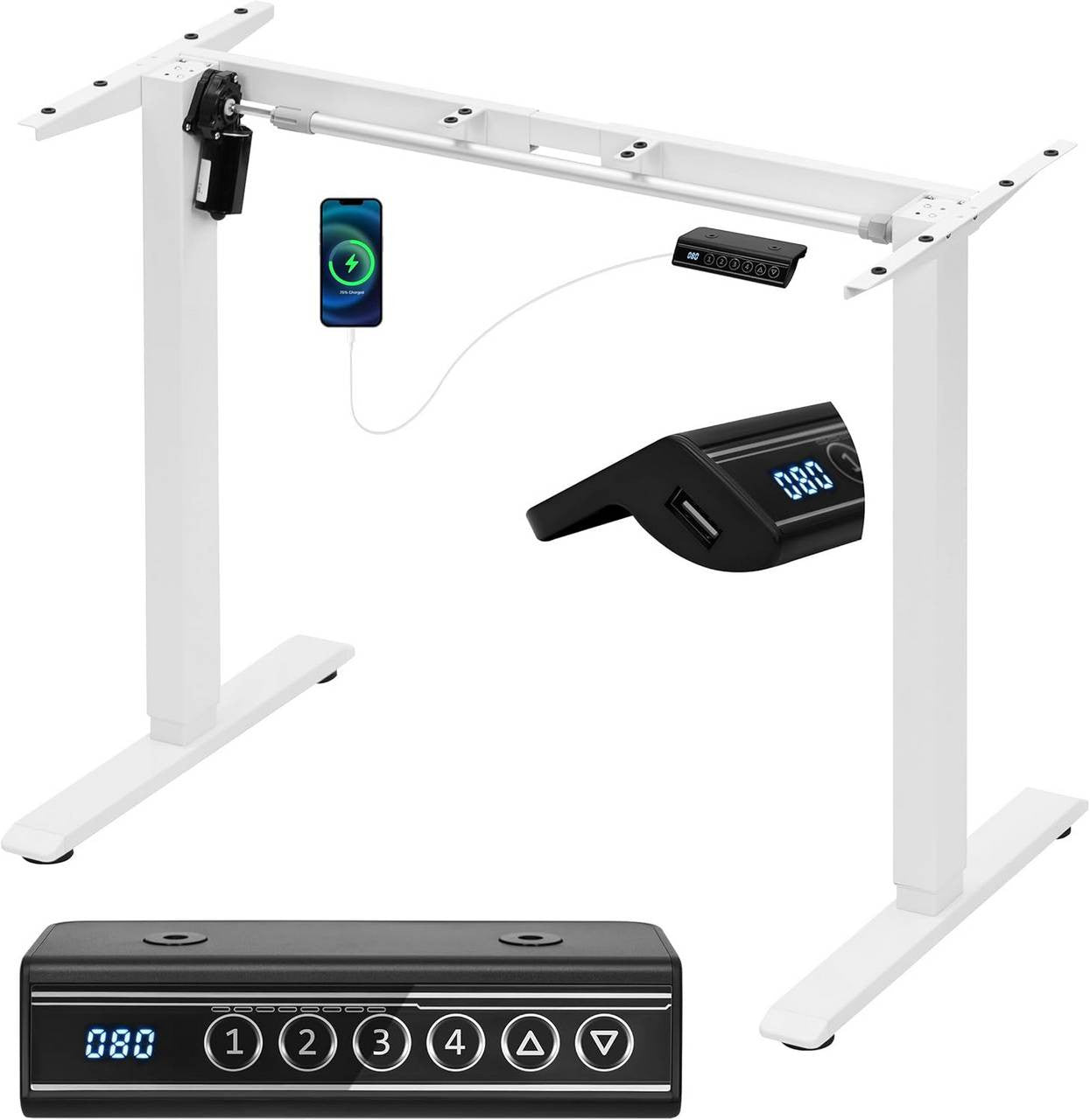 24goodz Electric Height Adjustable Desk Frame - Customizable Height and Width - Sturdy Steel - For Home Office - White