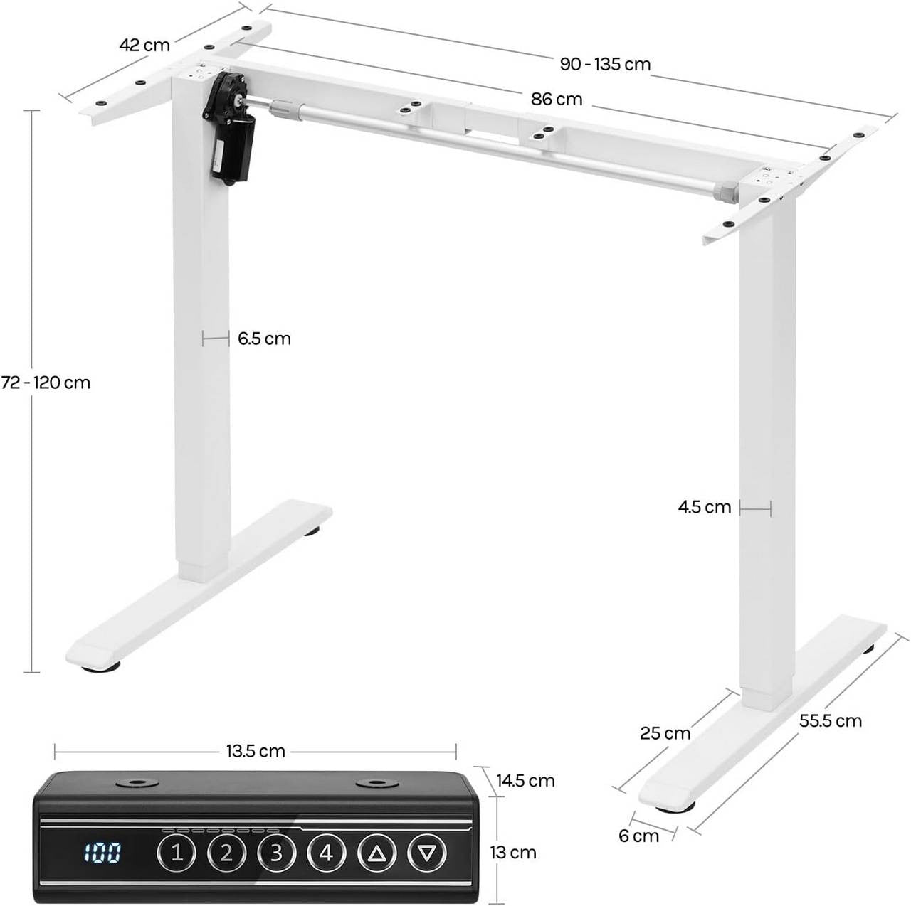 24goodz Electric Height Adjustable Desk Frame - Customizable Height and Width - Sturdy Steel - For Home Office - White