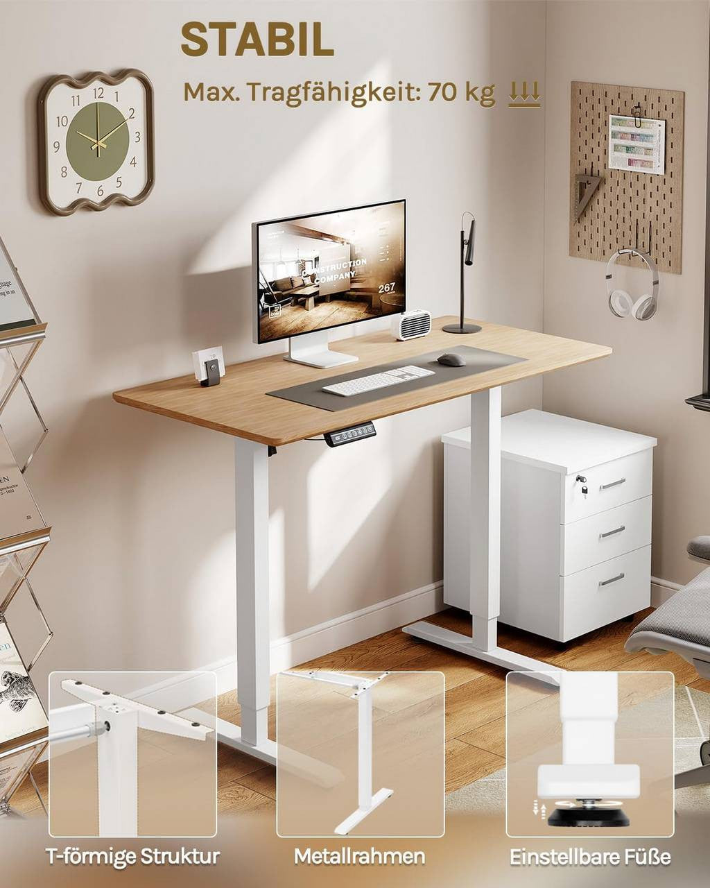 24goodz Electric Height Adjustable Desk Frame - Customizable Height and Width - Sturdy Steel - For Home Office - White