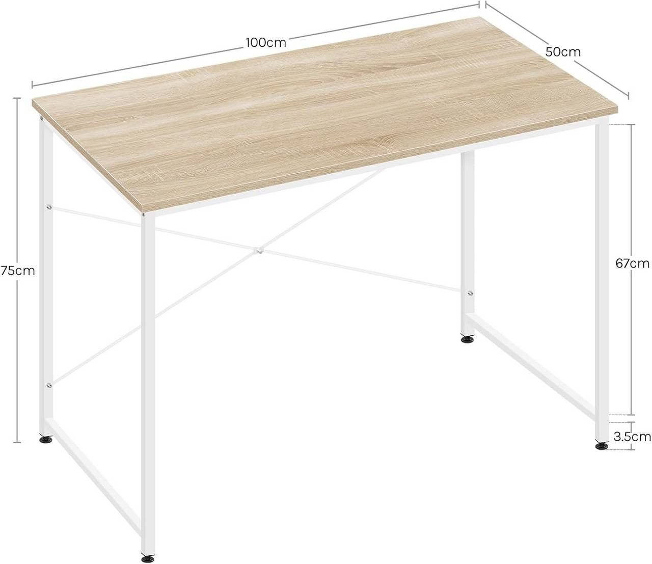 24goodz Desk - Spacious Surface for Comfort - Robust & Durable - E1 Wood Material - Light Oak - 100x50x75 cm