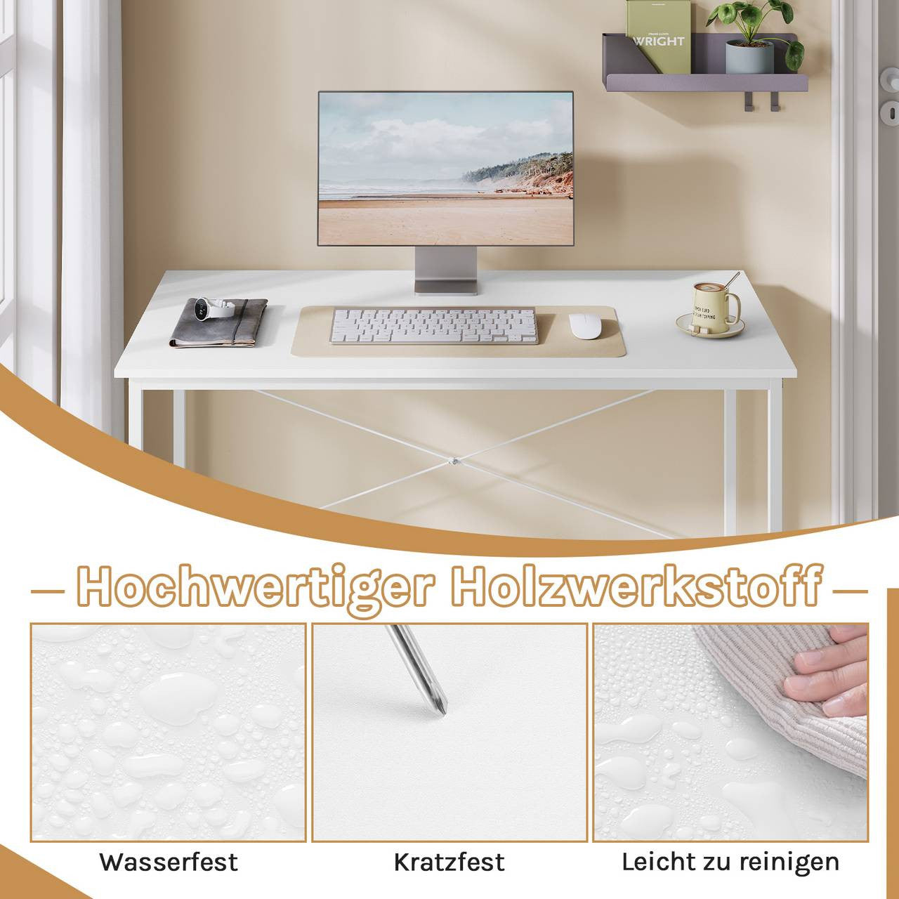 24goodz Desk - Spacious Surface for Comfort - Sturdy Metal Frame - E1 Wood - For Home Office - White